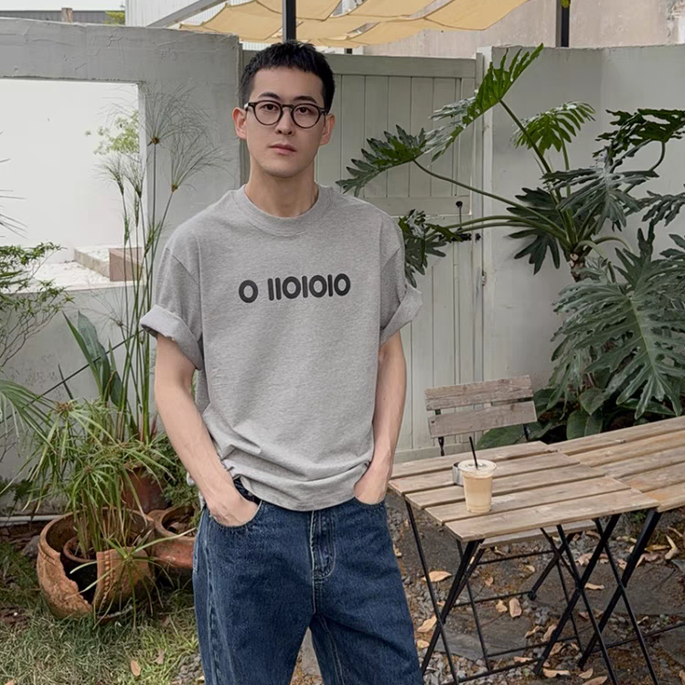 重磅夏季潮牌圆领半袖印花上衣美式休闲灰色纯棉T恤男士t恤短袖