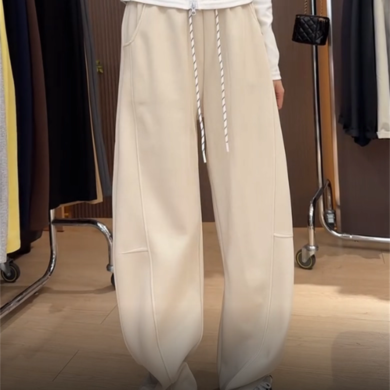 2025早秋新款简约松紧高腰显瘦弯刀裤女慵懒风洋气宽松阔腿休闲裤