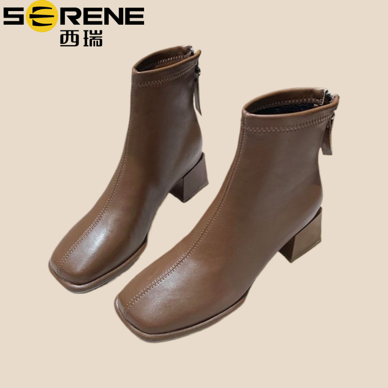 西瑞新款高跟马丁靴秋冬明星同款百搭鞋子洋气短靴2025流行款女靴