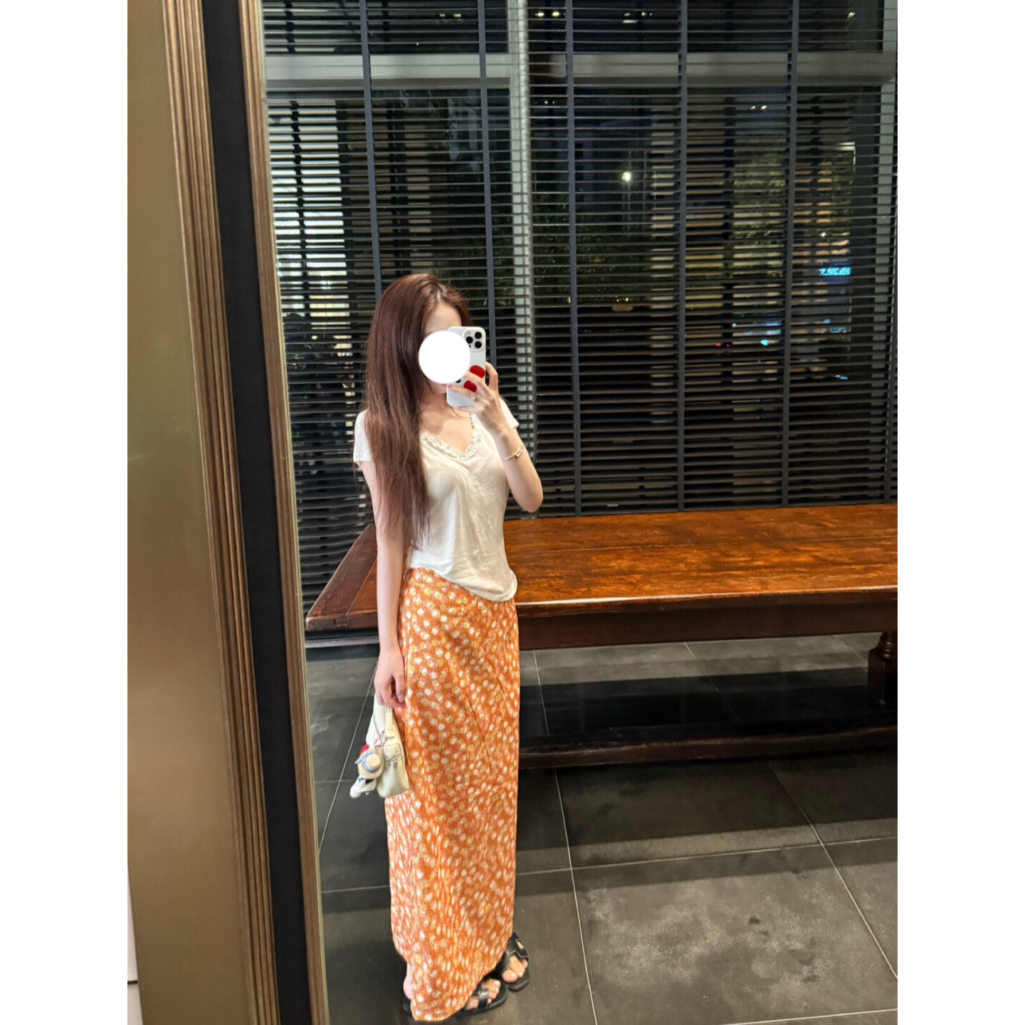 度假风 短袖V领修身花边T恤上衣碎花开叉显瘦半身裙长裙套装女