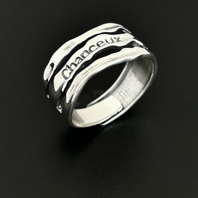 925银戒指 【法语幸运】法式浪漫情侣款戒指女不规则波浪纹2025新款