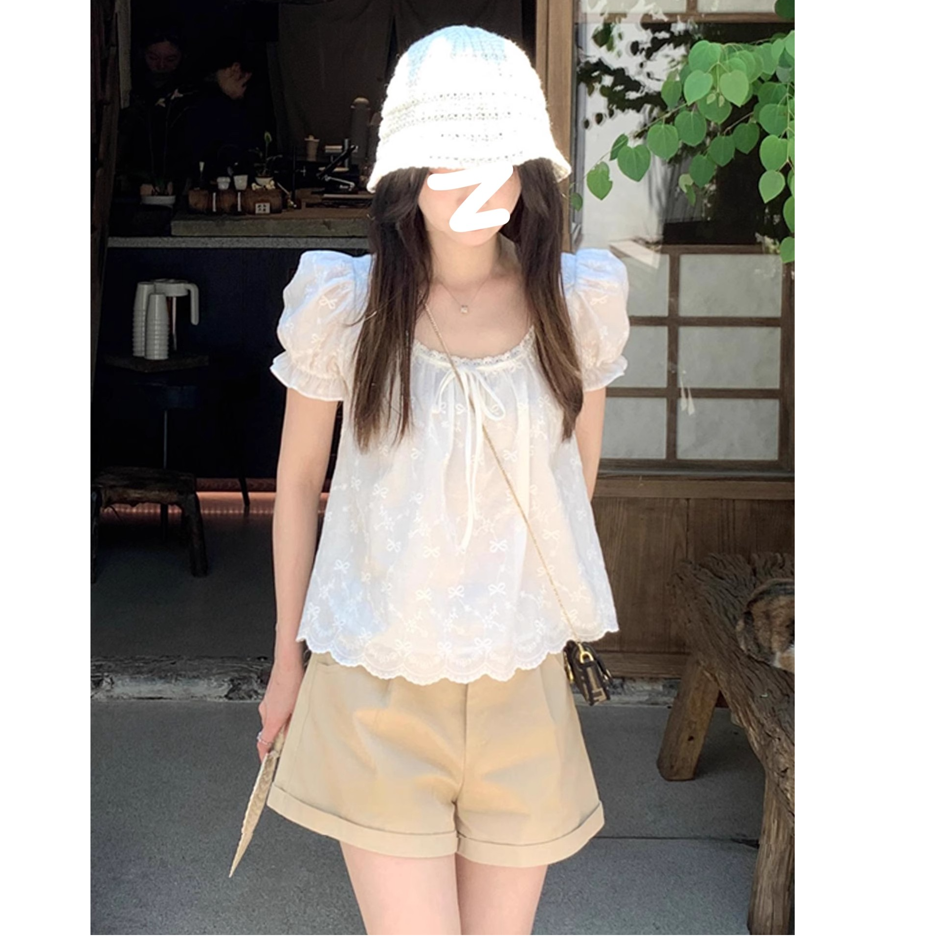 MISU/糜素法式泡泡短袖衬衫女25爆款夏季独特漂亮短款娃娃衫上衣