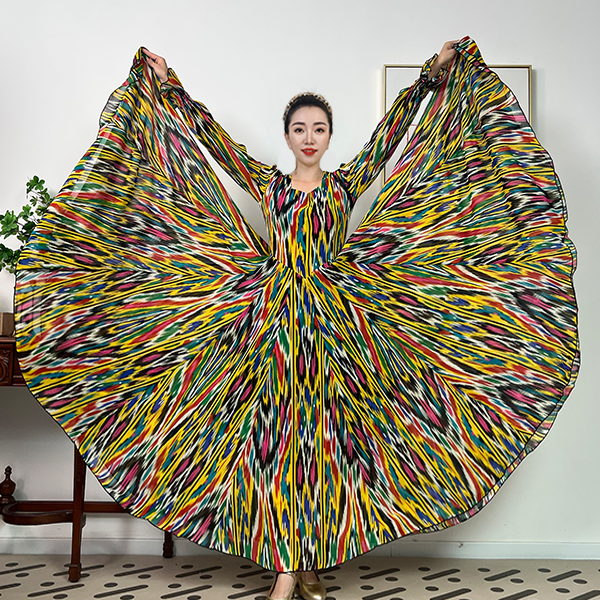 艾德莱斯-人丝乔其纱轻奢印花法式收腰连衣裙/大摆带内衬