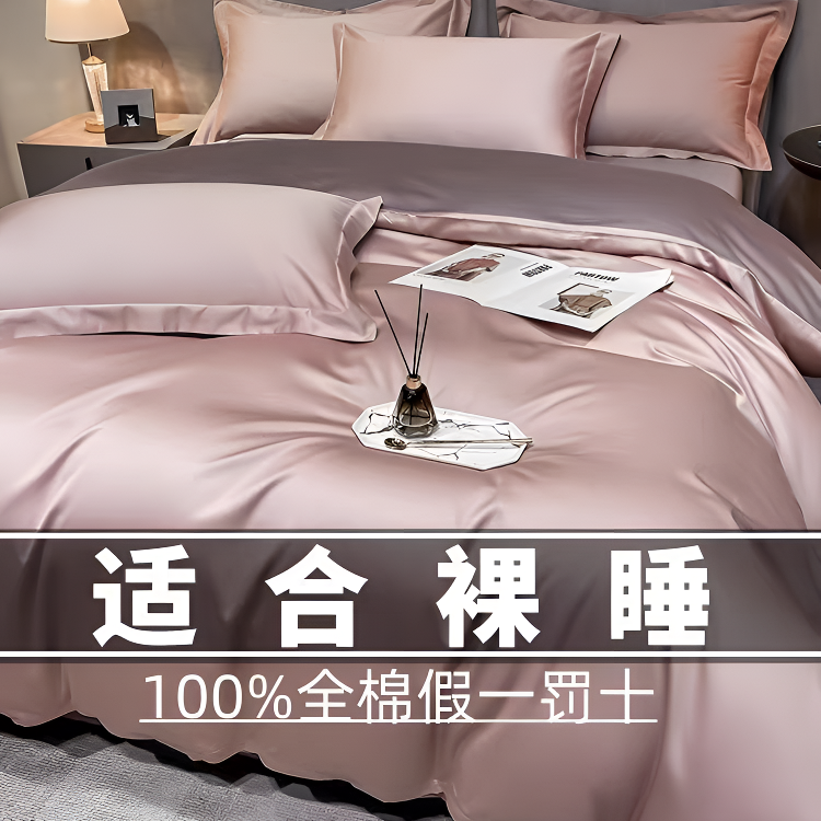 富安娜A类200支长绒棉四件套纯棉全棉100床单被套四季轻奢床用品4