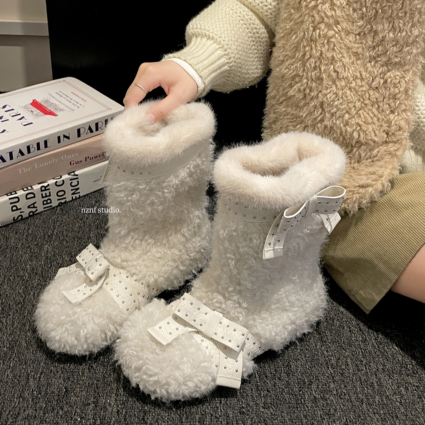 白色可爱厚底加绒加厚雪地靴女款2025新款冬季外穿保暖毛毛棉鞋子