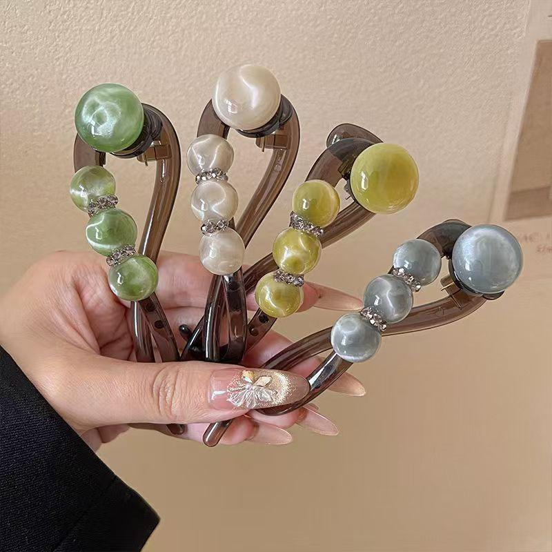 简约不硌头扭扭夹发夹女2025新款盘发抓夹高级感水钻珠珠一字夹子