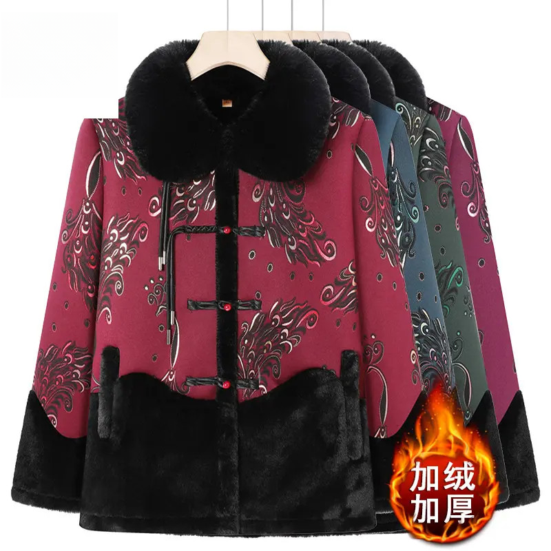 新中式奶奶冬款外套中老年人妈妈加绒加厚棉服老太太衣服气质大码