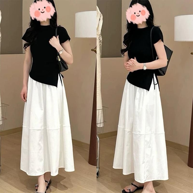 高级感套装2026夏新韩系设计收腰短袖T恤搭高腰显瘦半身裙两件套