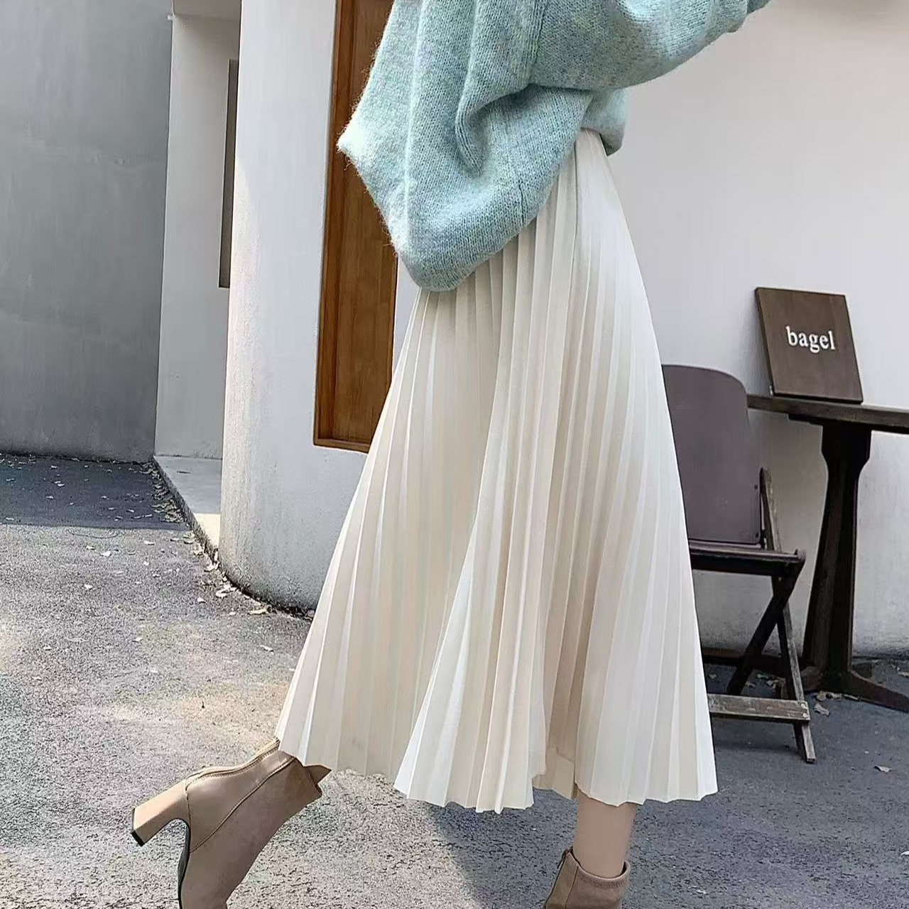 剀剀莉（3220）新款秋冬绵羊毛百褶裙女士长裙显白显瘦百搭四色裙