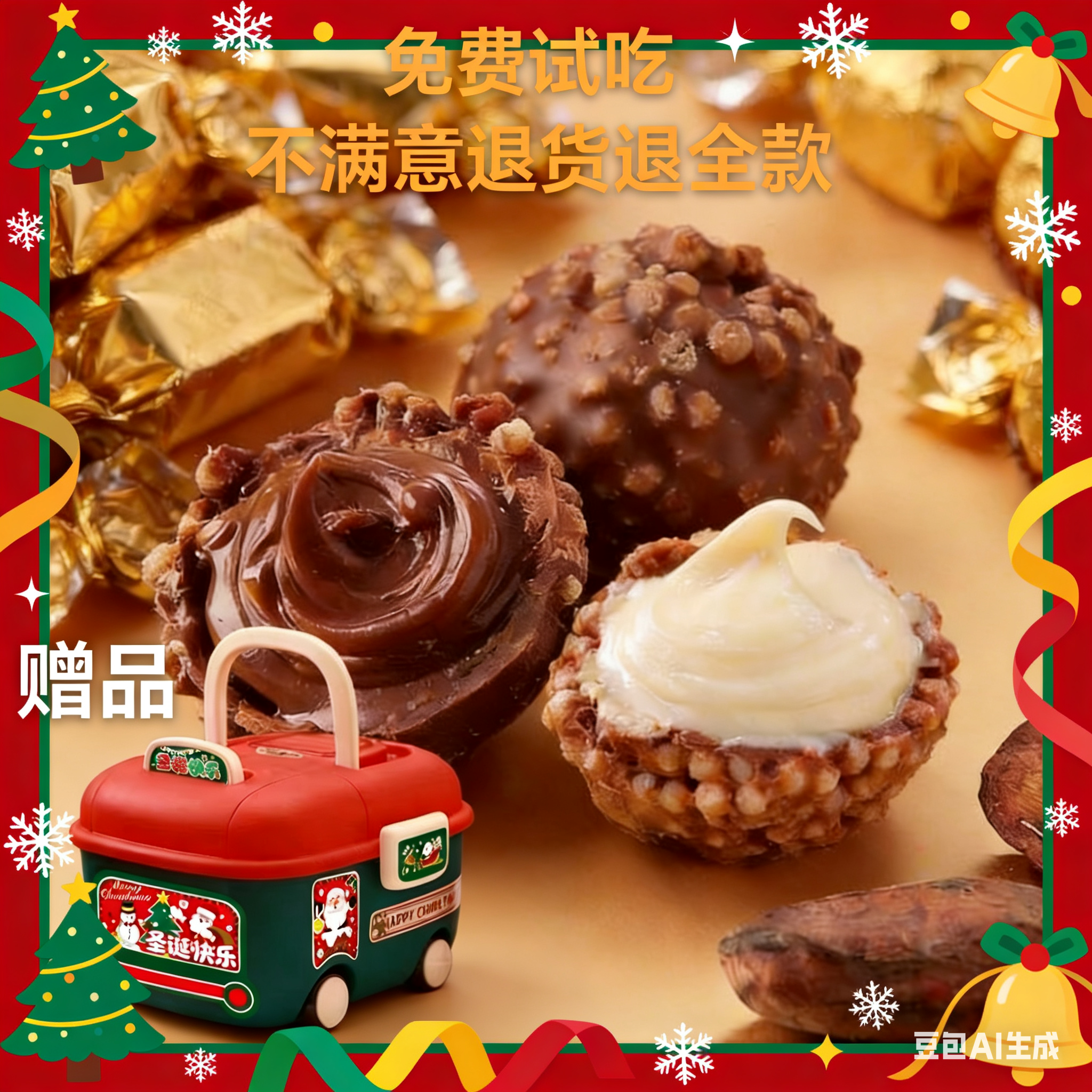 【圣诞送桶】金沙巧克力球爆浆零食结婚喜糖夹心巧克力球圣诞礼物
