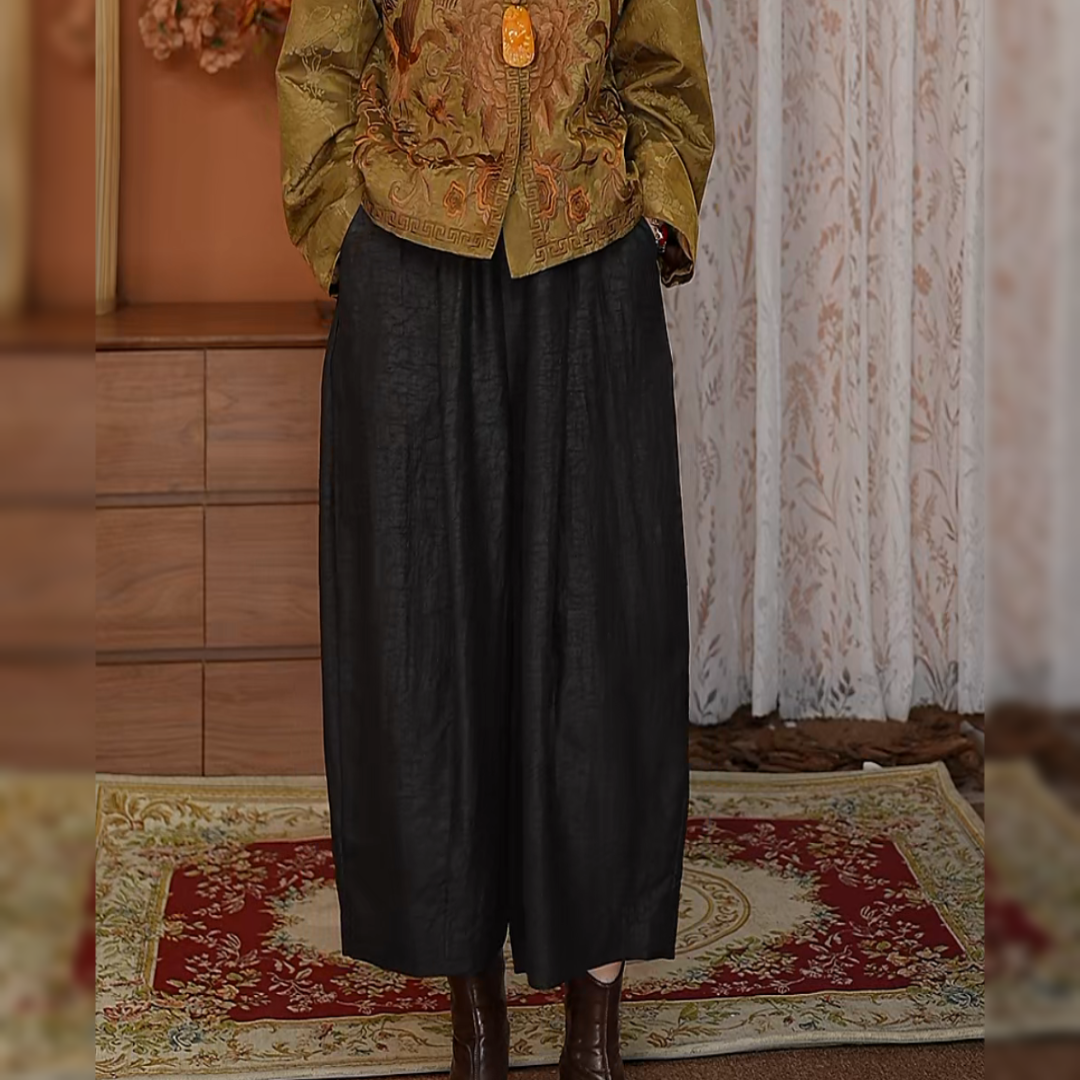 【非遗 · 龟裂纹 · 香云纱】宽松直筒时尚减龄通勤时尚阔腿裤B50532