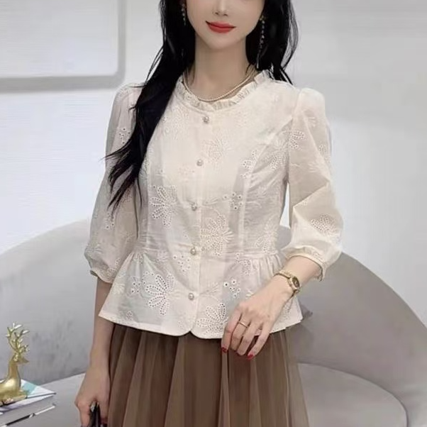 纯棉法式衬衫女2025早秋新款洋气显瘦减龄宽松遮肚百搭上衣潮