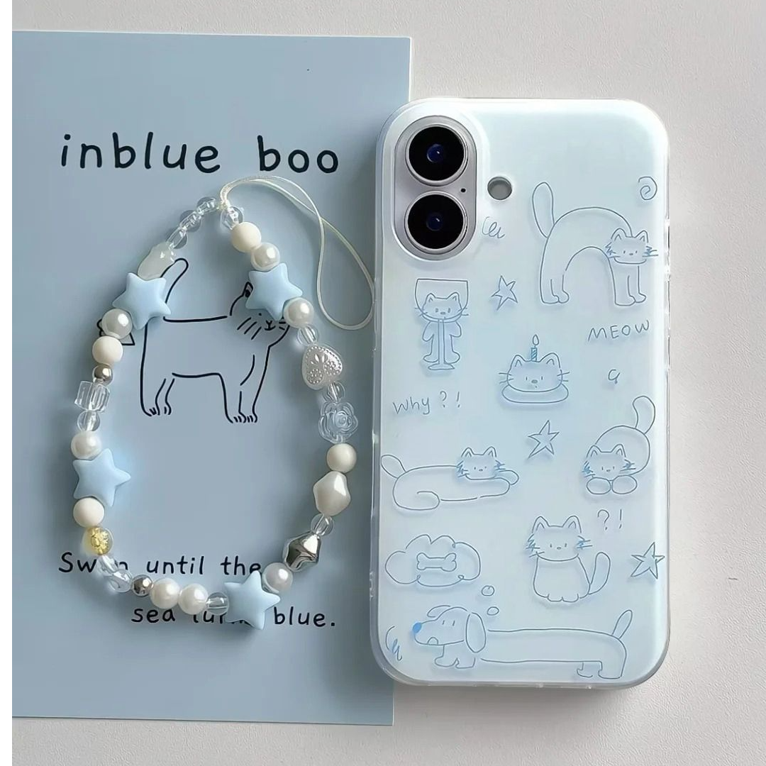 蓝线条猫咪适用iphone16壳苹果华为vivo小米OPPO荣耀防摔套