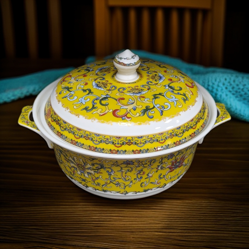 WJ-黄色珐琅彩富贵煲1个装口径22.6cm  不带盖高10cm