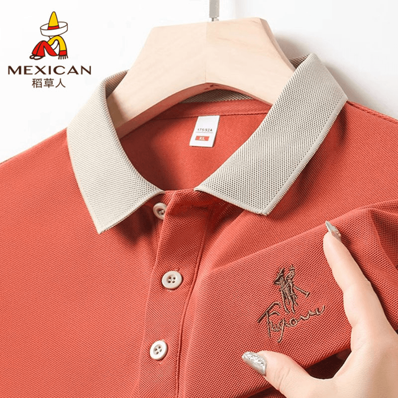 Mexican/稻草人·夏季新款男士短袖t恤刺绣翻领polo衫休闲半袖上衣