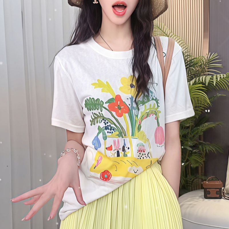 雪花棉白色卡通动漫短袖T恤女2025夏季爆款轻薄宽松显瘦小众上衣