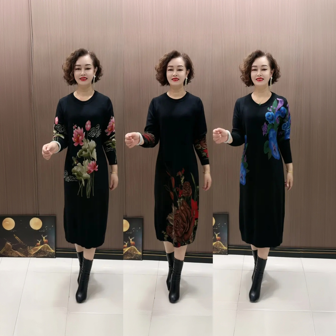 阔子打底毛衣2025新款针织高领秋冬太太长袖连衣裙宽松显瘦裙85