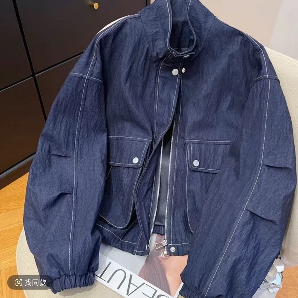 2025春季新款高级感立领工装短外套女装休闲宽松时尚洋气夹克上衣