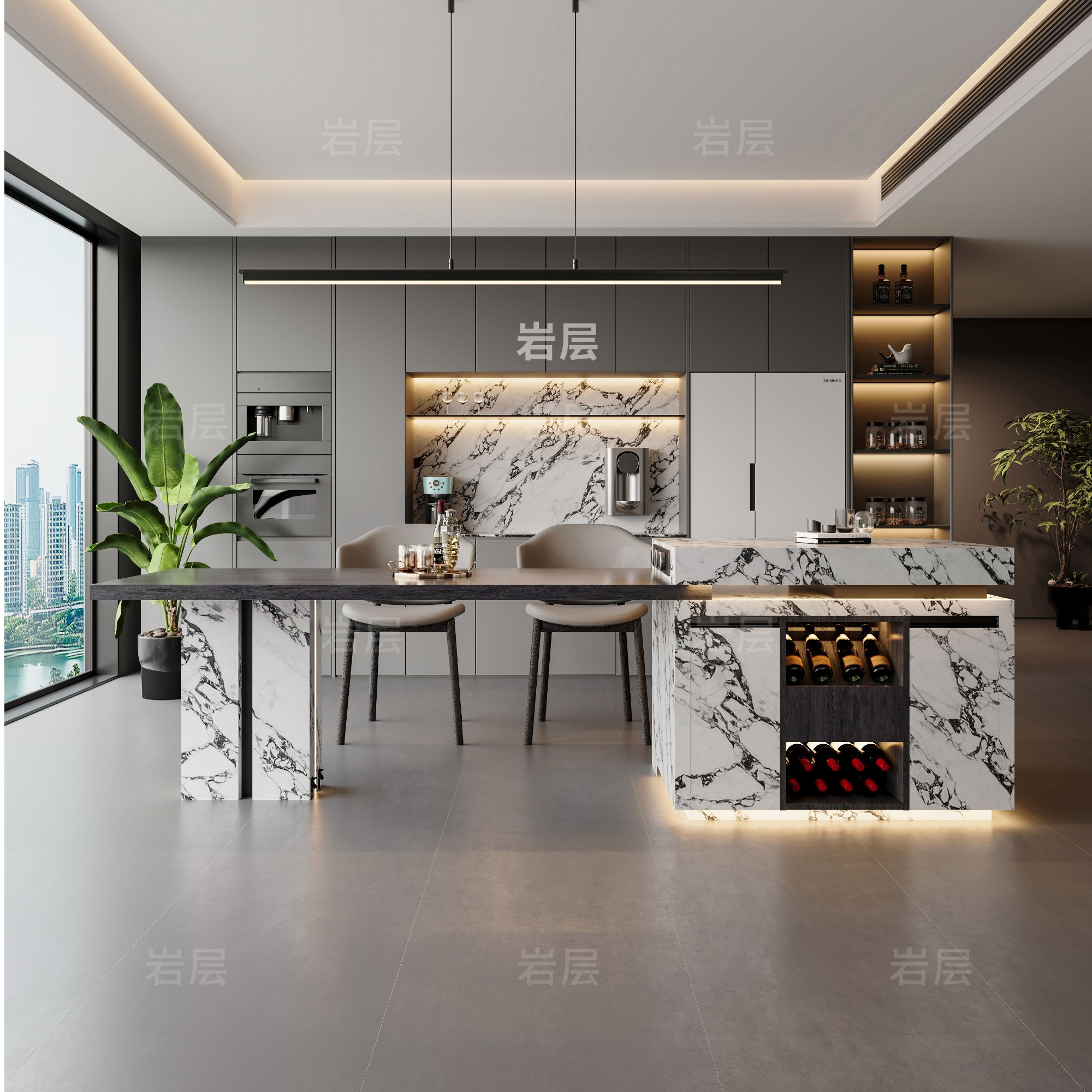 岩层双11意式高端定制多功能全岩板岛台餐桌一体家用客厅餐厅导台