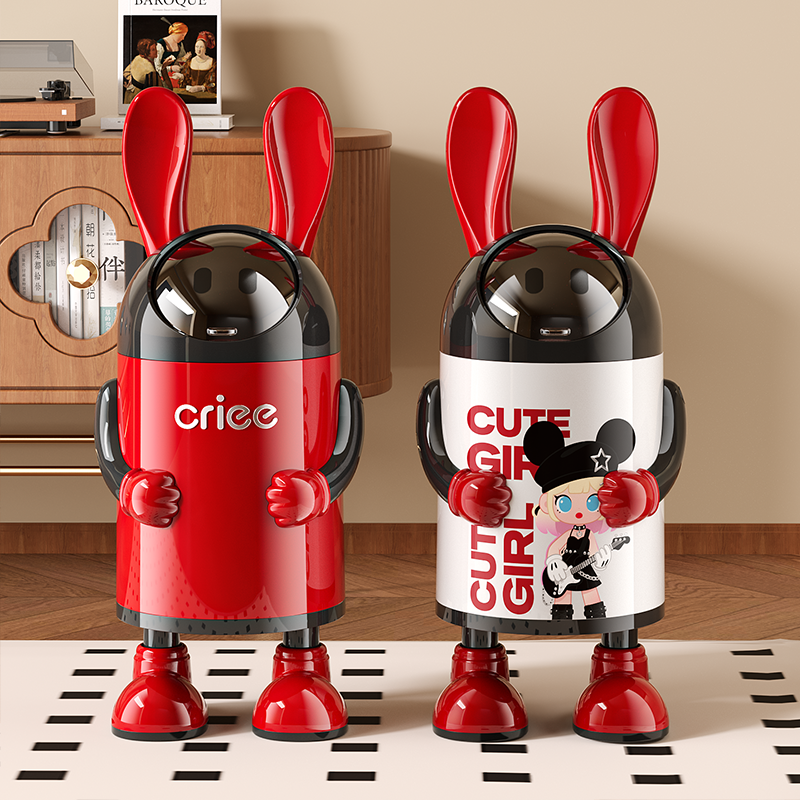 星优创意轻奢兔耳朵垃圾桶带手带脚可爱造型客厅卫生间翻盖纸篓