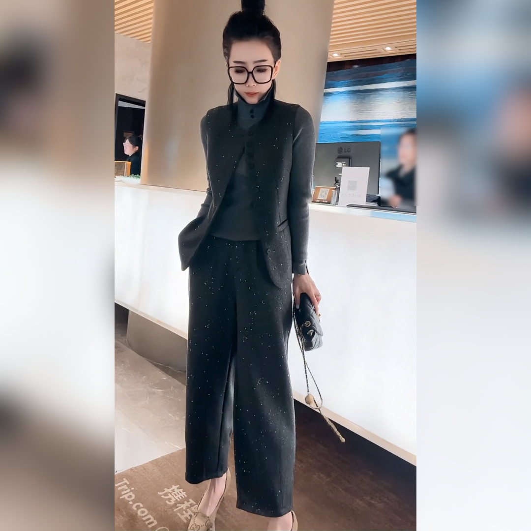 2025秋冬星空气质多扣马甲+九分裤套装女款爆款2025新款高级感