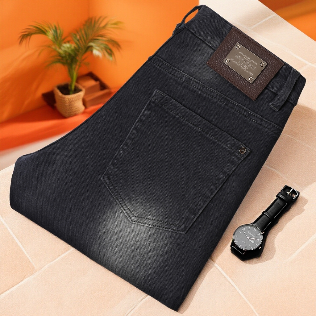 2025品质男士秋冬新款修身小直筒牛仔裤潮流裤子弹力商务轻奢百搭
