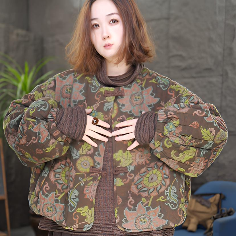 【碎花棉衣】女短款灯笼袖保暖不起球棉衣棉服加厚女装时尚休闲