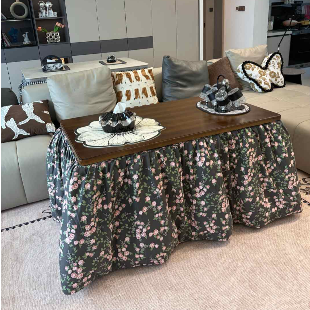 【常规款-乌金色桌整套】长方形茶几楠竹客厅取暖桌烤火折叠桌