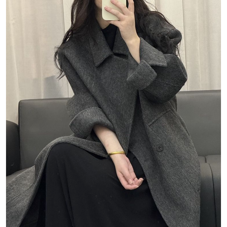 双面羊绒大衣女长款2025秋冬新款简约气质高级宽松过膝羊毛呢外套