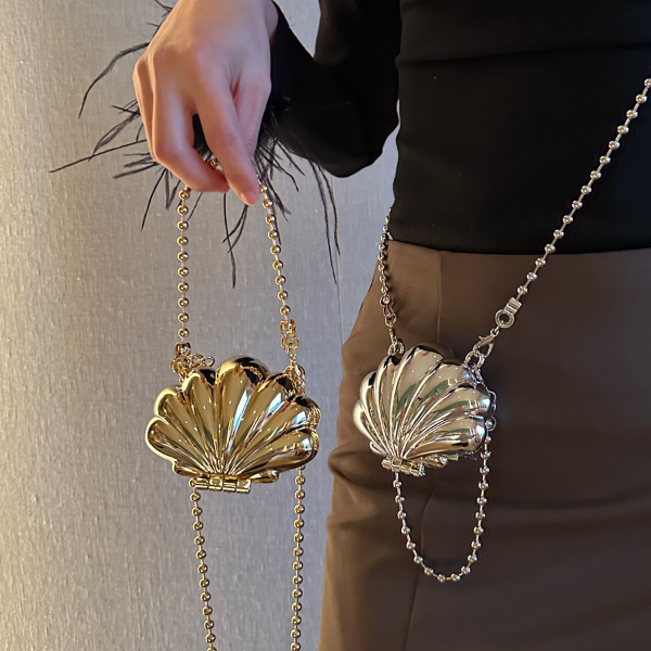 迷你口红包女2025新款小众设计贝壳包百搭ins流行珍珠链条斜挎包