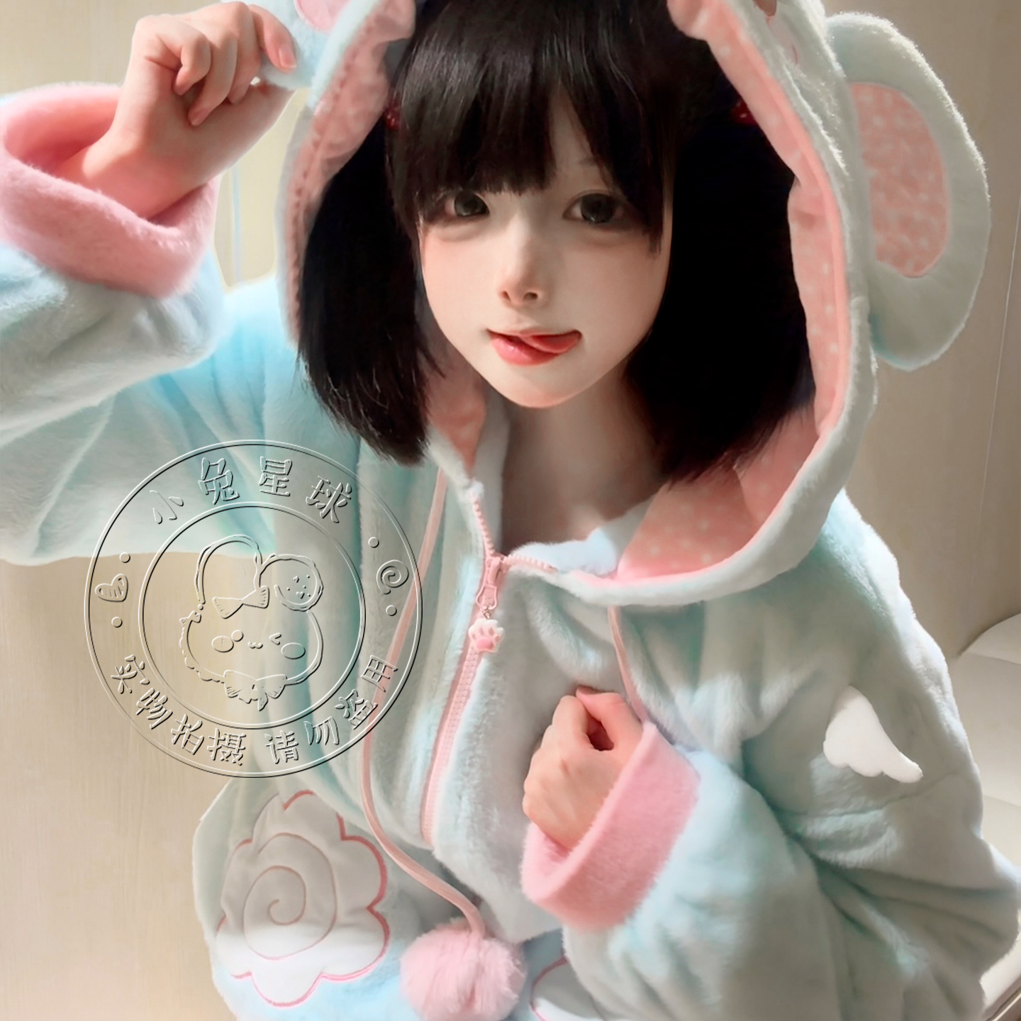 【小兔星球】大耳鼠套装毛绒绒外套加绒宽松冬季萌软妹女儿服可爱暖