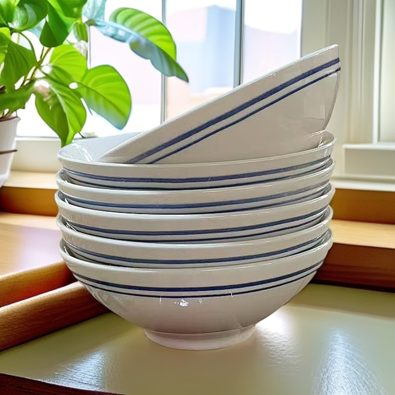 老式釉下复古陶瓷蓝边碗6英寸饭碗商用扣肉碗粥碗面碗菜碗家用碗