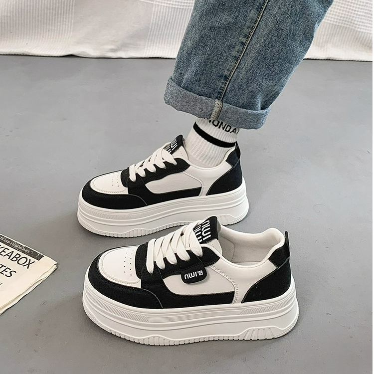 Moleubak松糕厚底鞋女2025年春秋款百搭爆款面包鞋增高休闲板鞋