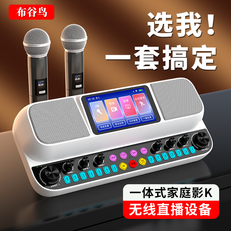 布谷鸟K600声卡音响一体机便携式专业直播唱歌家庭蓝牙k歌音箱