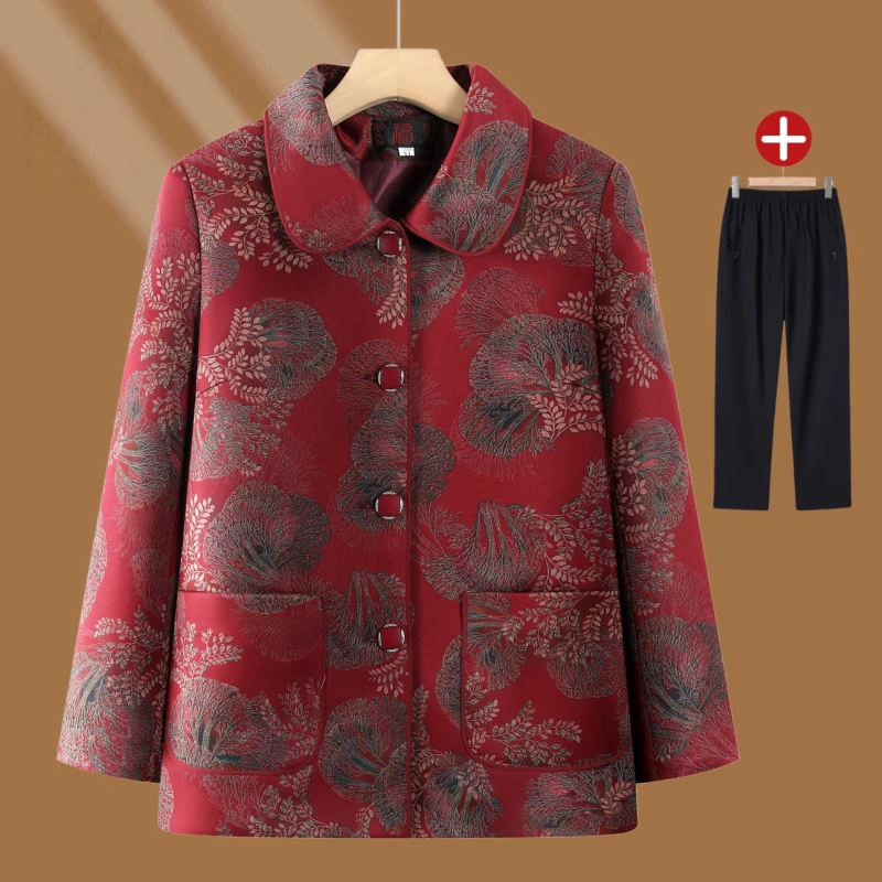 中老年人秋装奶奶装翻领新款妈妈开衫上衣老太太秋季加厚衣服女装