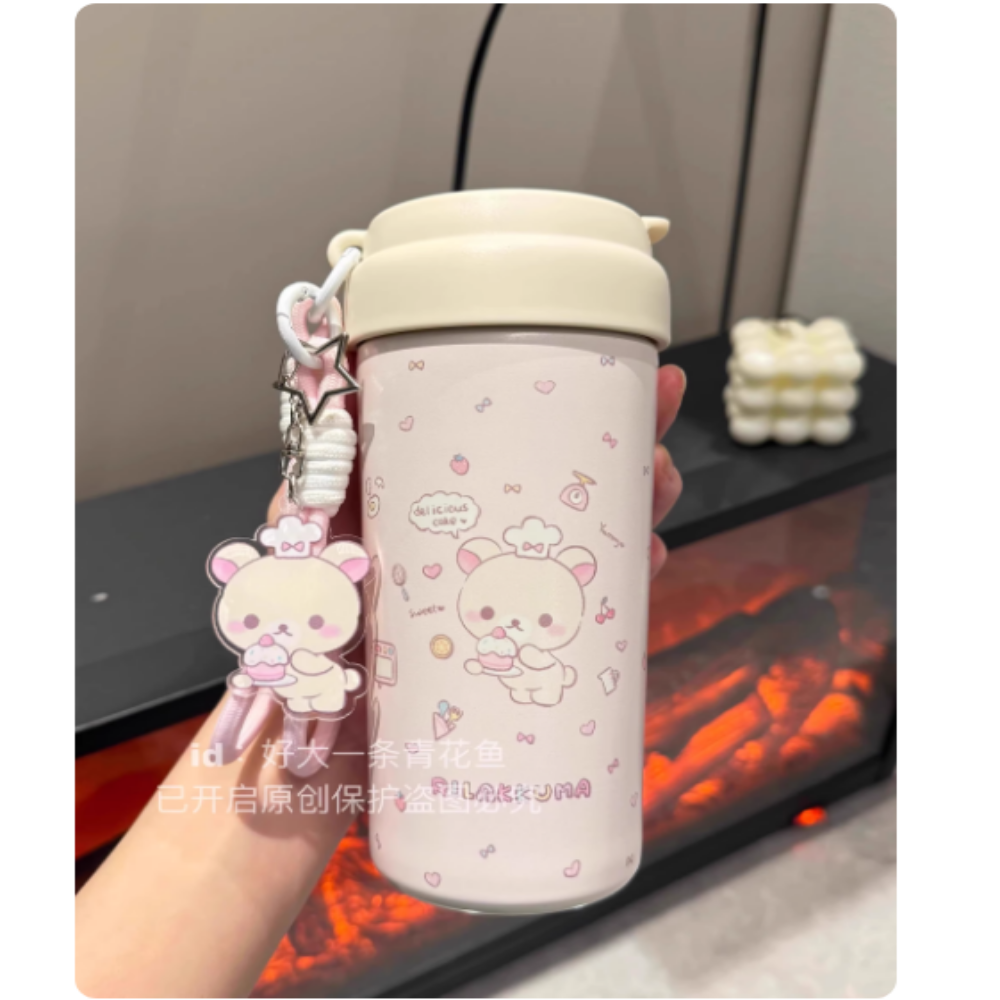 可爱轻松熊保温杯不锈钢女生高颜值吸管保冷咖啡杯子泡茶水杯gc