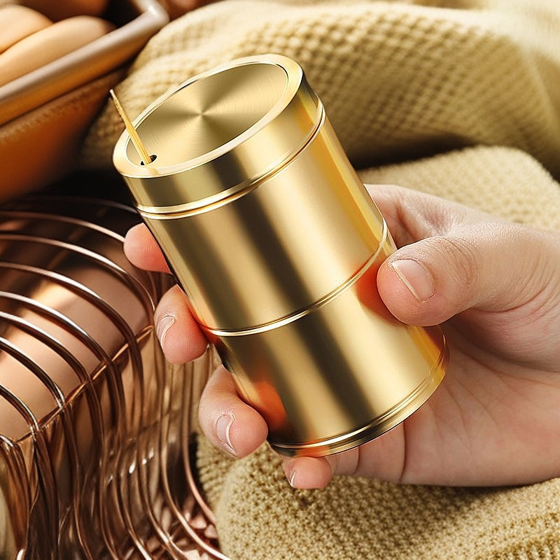 纯黄铜牙签筒高档牙签罐轻奢精致铜艺牙签盒现代简约随身携带牙签