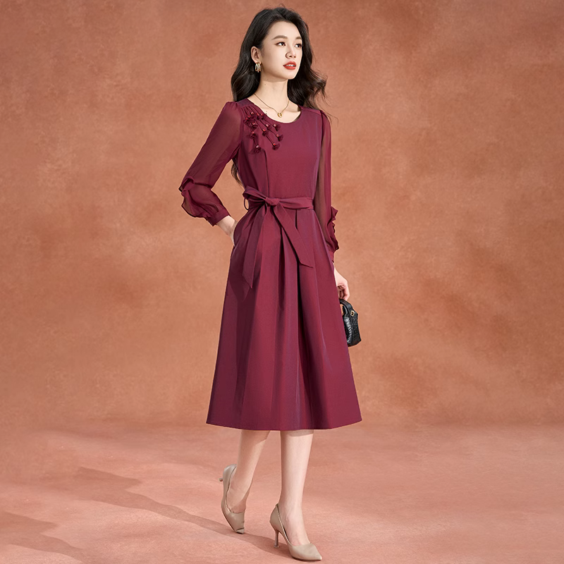 红色法式喜婆婆婚宴装连衣裙女士2025早秋新款高端上档次礼服裙子