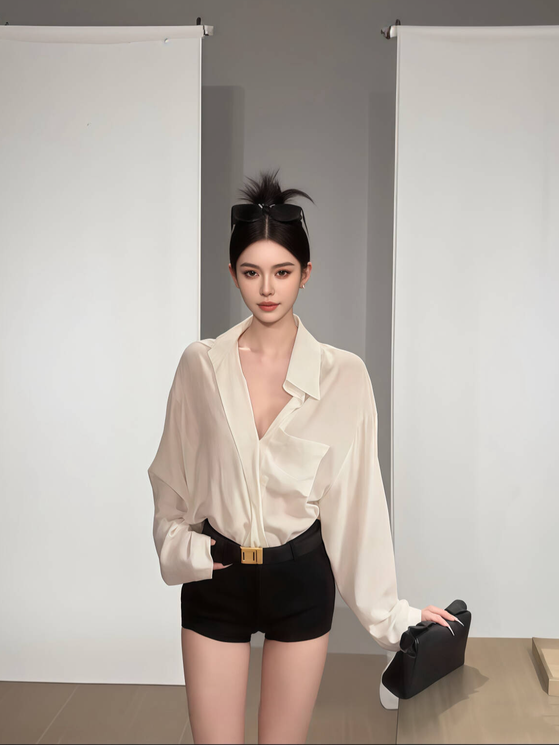 2025春夏新款微透辣妹风薄款长袖衬衫宽松休闲口袋衬衣百搭短裤女