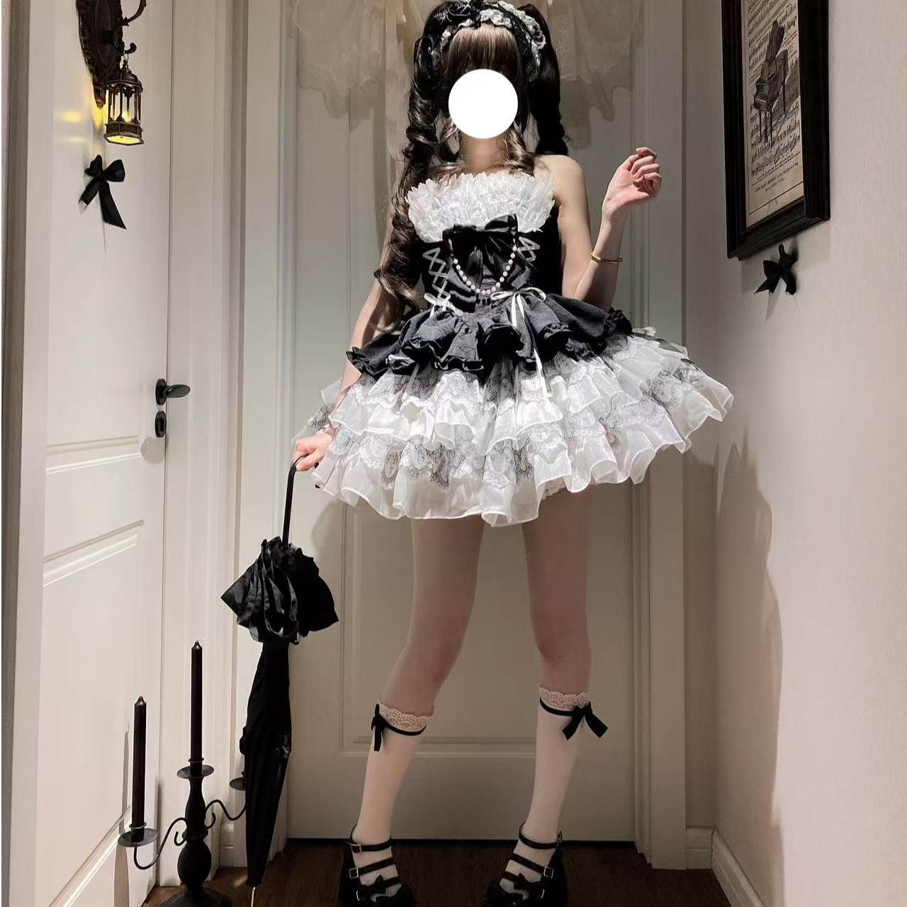 【天鹅湖】千木原创优雅芭蕾风lolita鱼骨蕾丝挂脖jsk平价lo裙