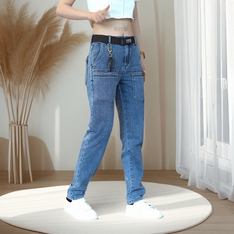 春秋季节新品六兜男士牛仔裤弹力直筒宽松男裤多口袋潮流长裤子男