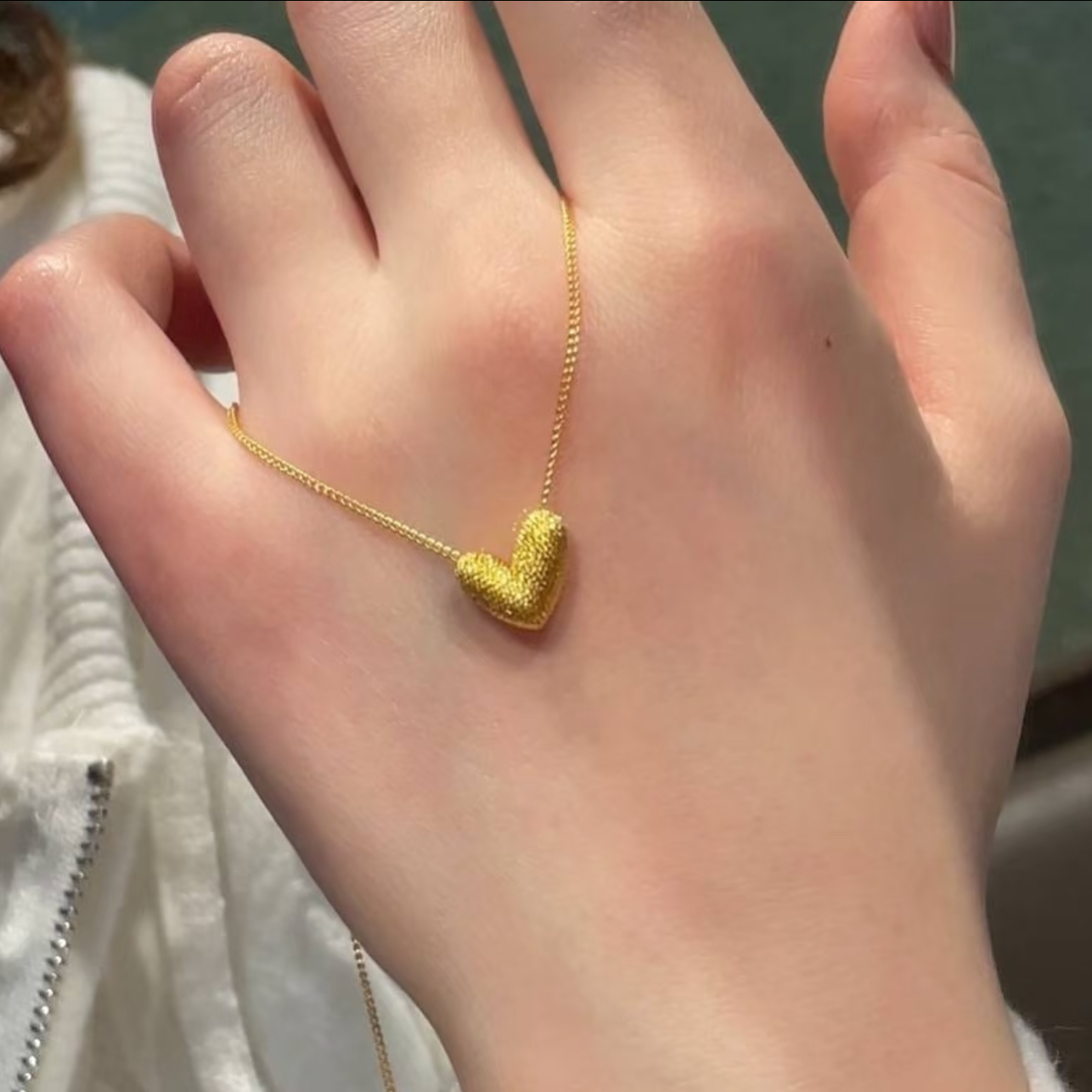 铜合金项链 爆闪金色拉丝爱心项链女款简约百搭仙女坠链520礼物