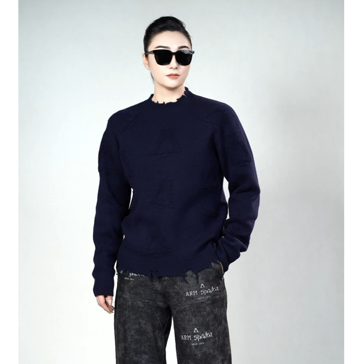 黑桃A系列男士羊毛毛衣53MY523冬款男装时尚毛边设计羊毛毛衣