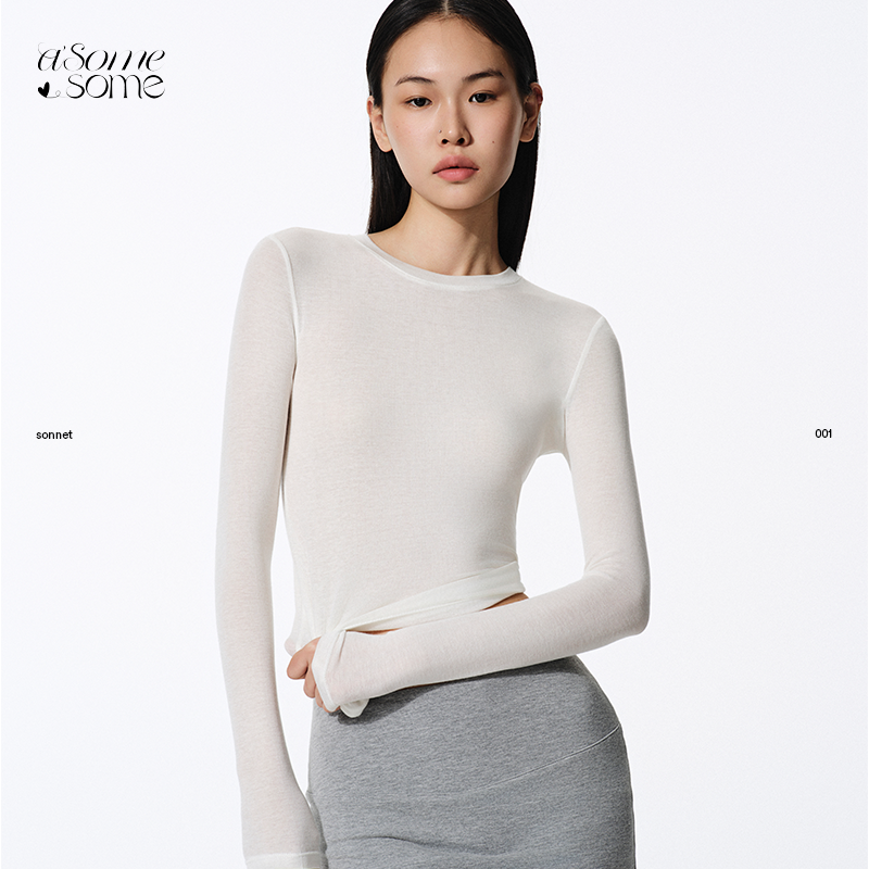 asomesome美式圆领正肩修身上衣女秋冬显瘦外穿长袖打底衫女内搭