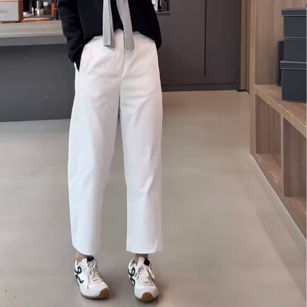 萱贝纯网红显瘦白色休闲裤女2025早秋新款百搭洋气时尚九分直筒裤