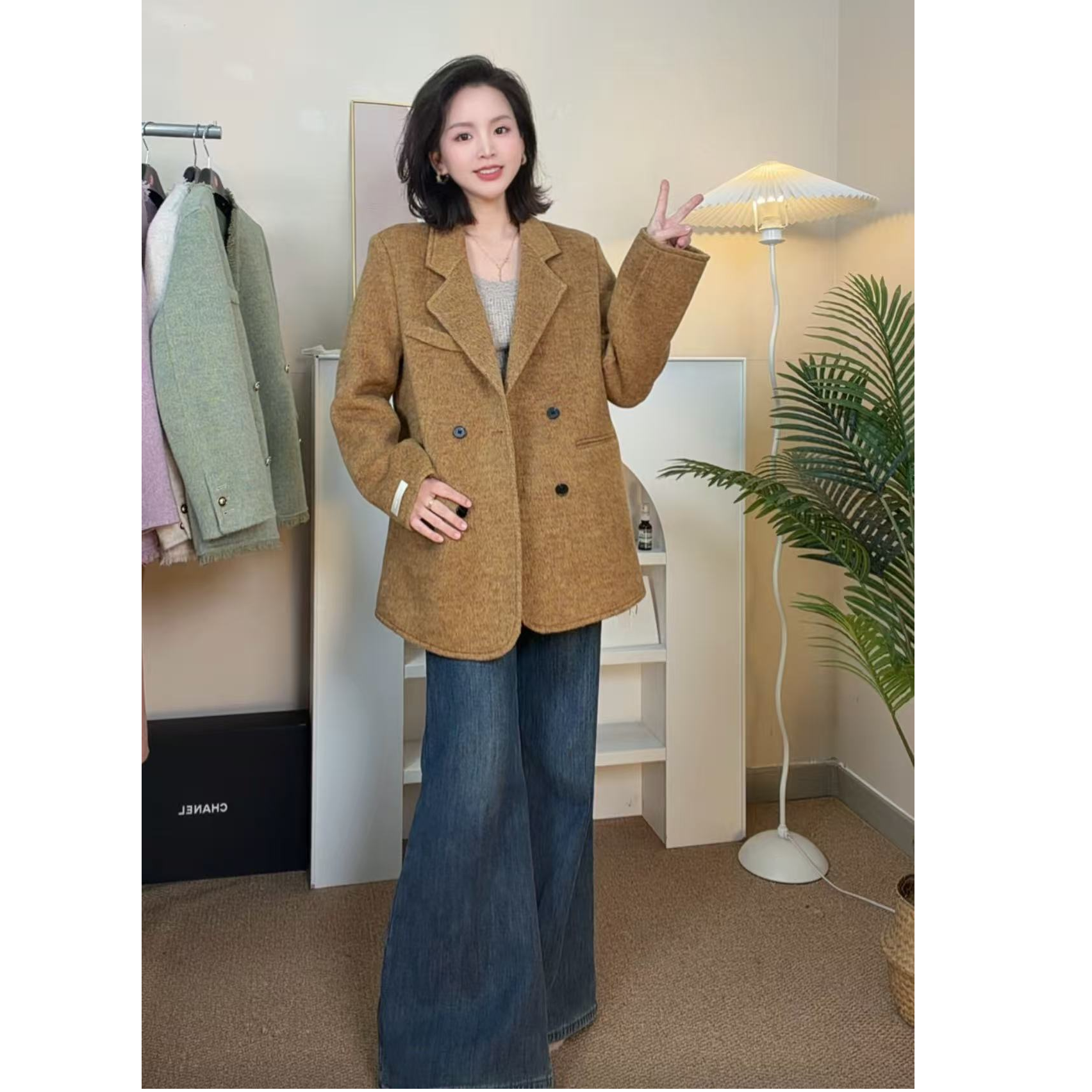 【 YisiTeni8665】双面羊毛大衣女韩系西装领高级感中长款毛呢外套