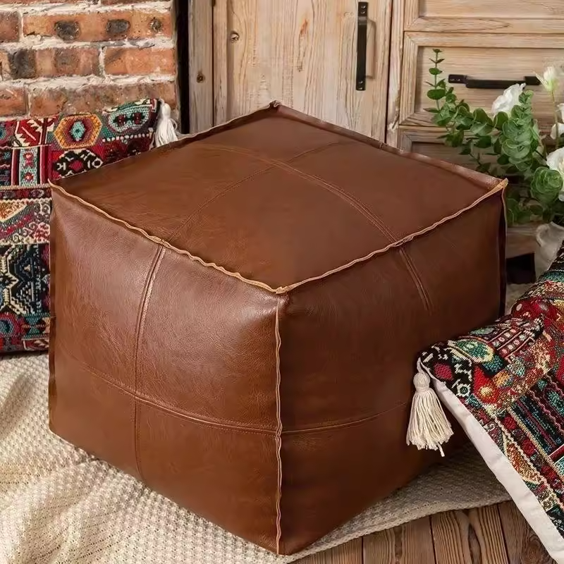 地上蒲团收纳皮墩旧衣物收纳套pu皮轻奢皮墩收纳坐垫蒲团储物凳TJ