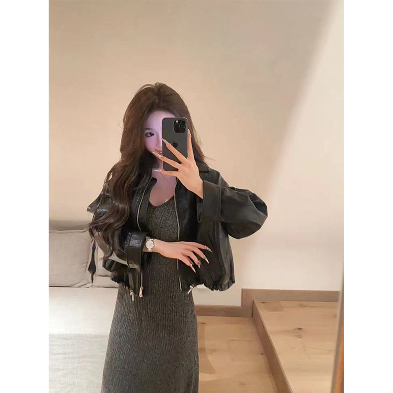 早秋皮衣外套女2025新款酷girl辣妹黑色短款复古百搭时尚夹克上衣