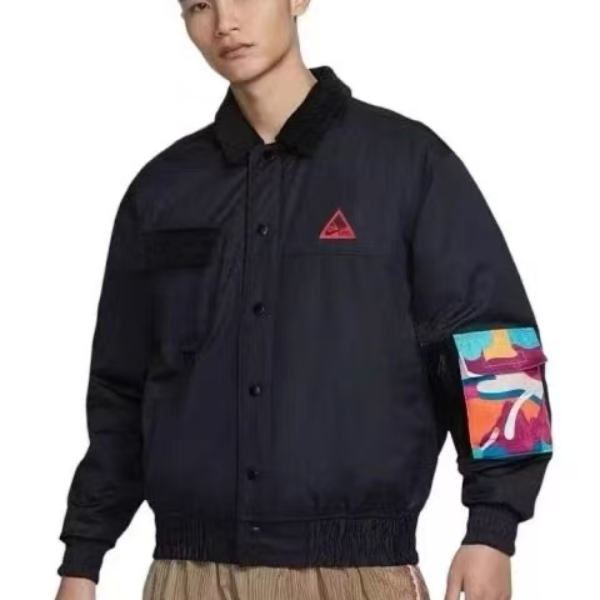 耐克春秋季翻领印花宽松型棉衣排扣运动夹克棉衣外套DV9878-010