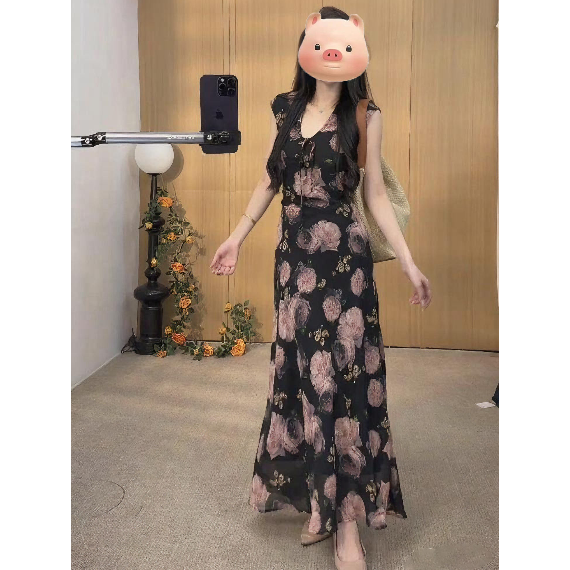 夏季新款温柔风碎花绑带气质收腰时尚修身连衣裙